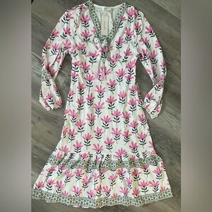 Women's Maxi Pink Floral Spring, Summer Dress Puff Sleeves Large